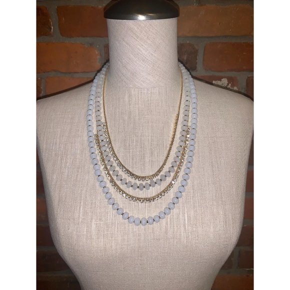 CONVERTIBLE WHITE BEACH & RHINESTONE MULTI-ROW NECKLACE - Picture 9 of 12